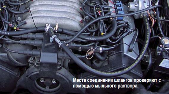 Місця з'єднання шлангів перевіряють за допомогою мильного розчину